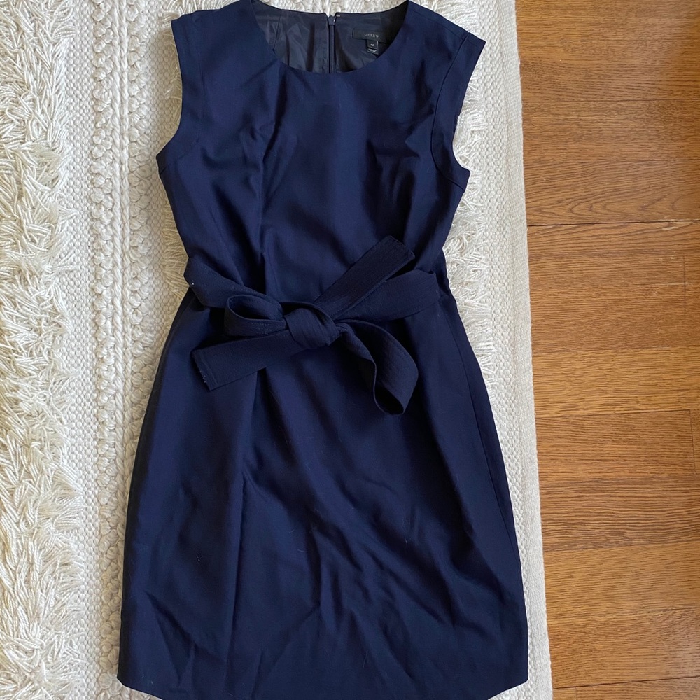 J. Crew Italian Crepe Wool Belted Navy Dress